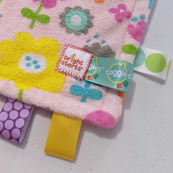Bright Starts Taggies Security Blanket Baby Lovey Pink Flowers Floral Purple Tag - Picture 2 of 6